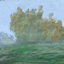 Fog in Elgnowo, oil pastel, 20 x 45 cm, 2022